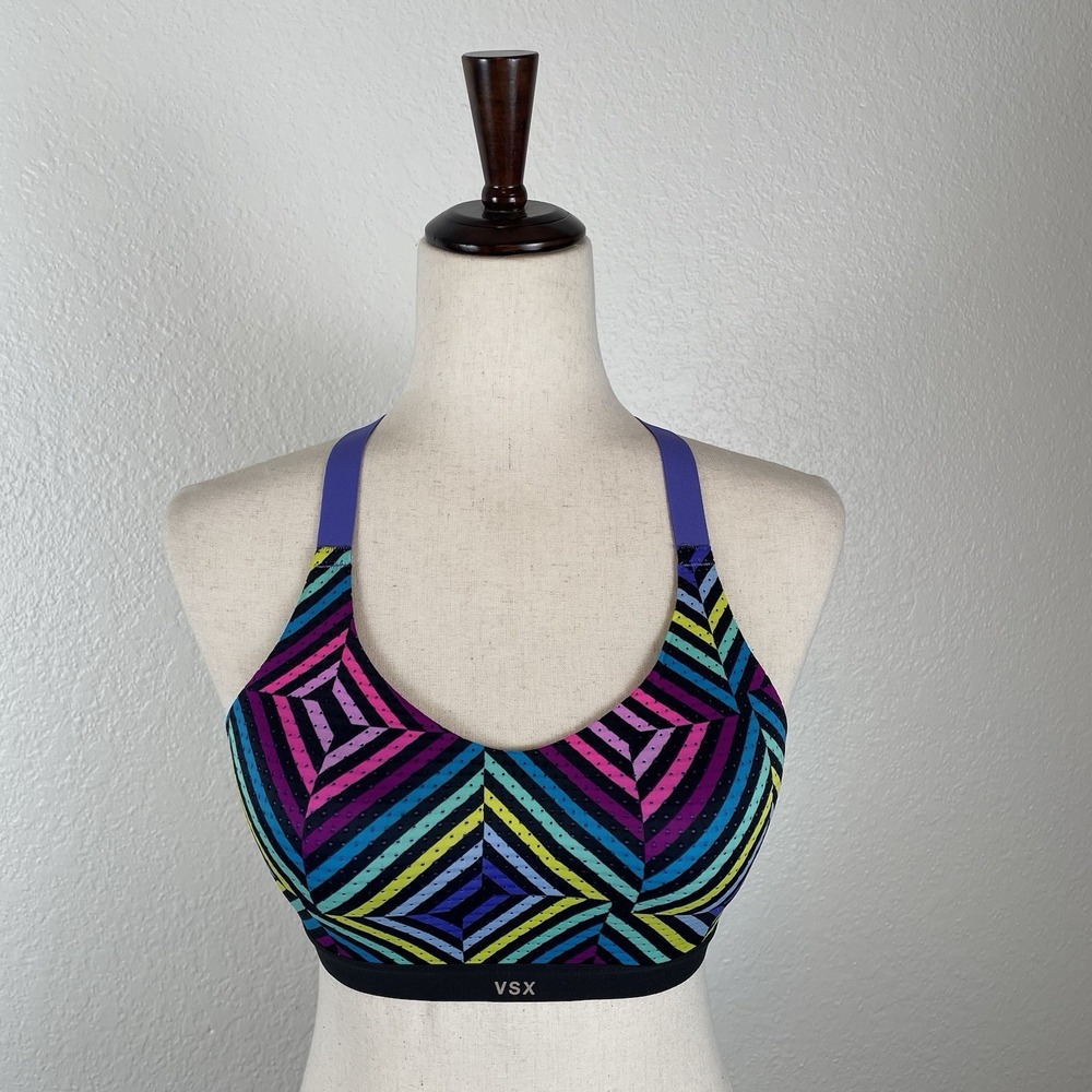 Victoria's Secret Women's 34C VSX Sports Bra Multicolor Geometric Racerback
